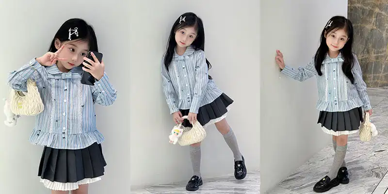 蓝色蝴蝶结条纹衬衫