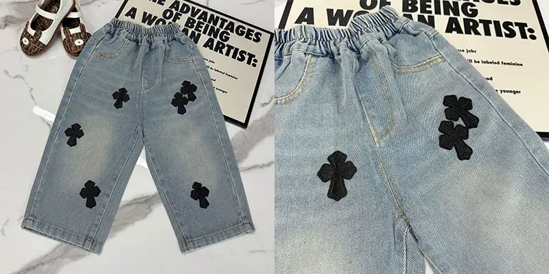CHROME HEARTS克罗心女童十字架牛仔裤｜春秋奢侈品童装 美式高街水洗直筒裤