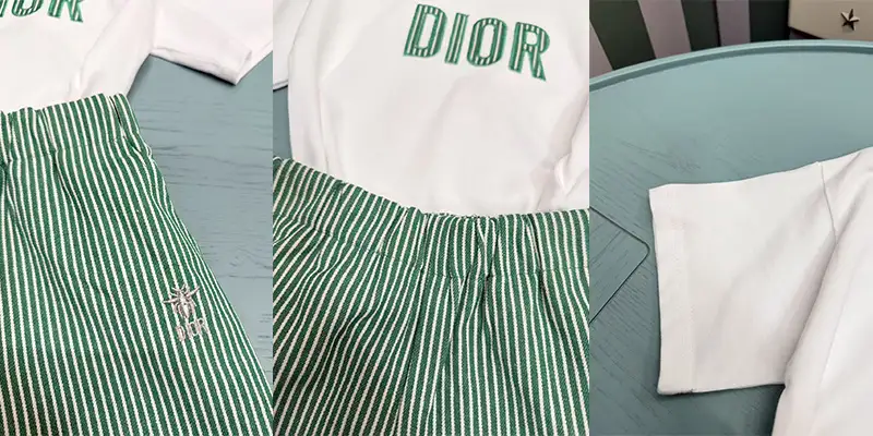 迪奥儿童绿白条纹休闲套装