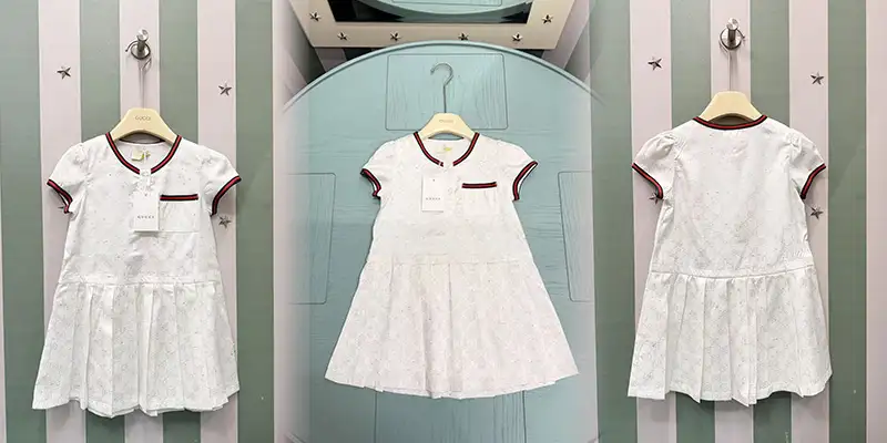 古驰儿童GG提花彩点短袖百褶连衣裙