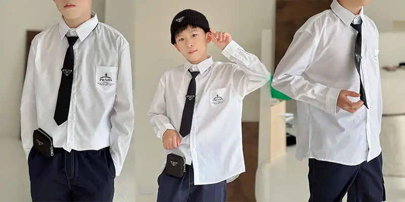 PRADA儿童可拆卸领带纯棉衬衫