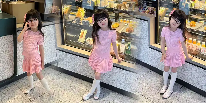 Polo Ralph Lauren女童粉色绞花针织套装