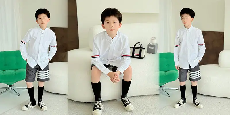 THOM BROWNE汤姆布朗儿童彩杠白衬衫+四道杠西装短裤套装｜春秋奢侈品童装 男女童学院风套装