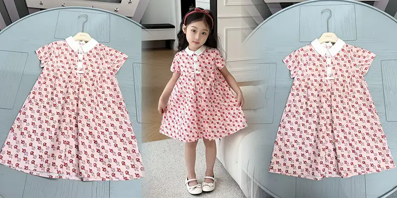 GUCCI儿童马衔扣满印娃娃领连衣裙