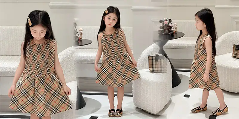 BURBERRY儿童经典格纹无袖连衣裙