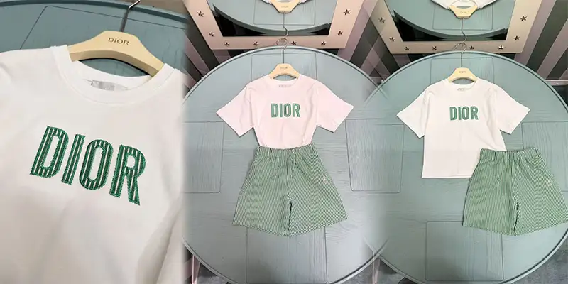 DIOR儿童绿白条纹休闲套装