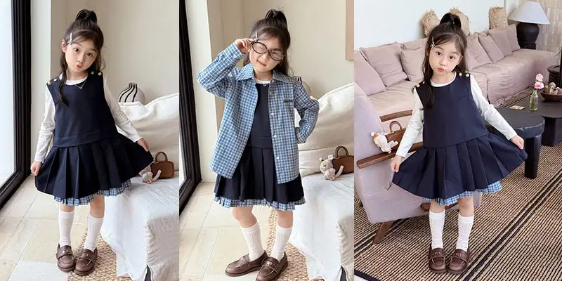 miumiu缪缪2026春秋女童背心连衣裙｜奢侈品童装 学院风藏蓝色高端女童裙