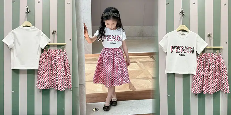 FENDI女童FF提花刺绣T恤+半裙两件套