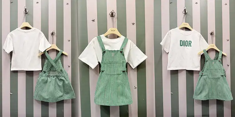 DIOR女童绿白条纹背带套裙