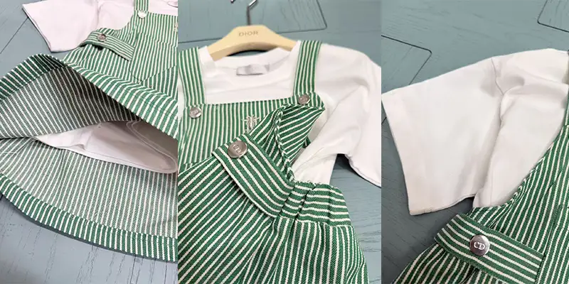 迪奥女童绿白条纹背带套裙