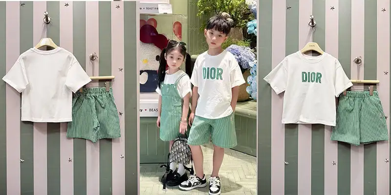 CHRISTIAN儿童绿白条纹休闲套装