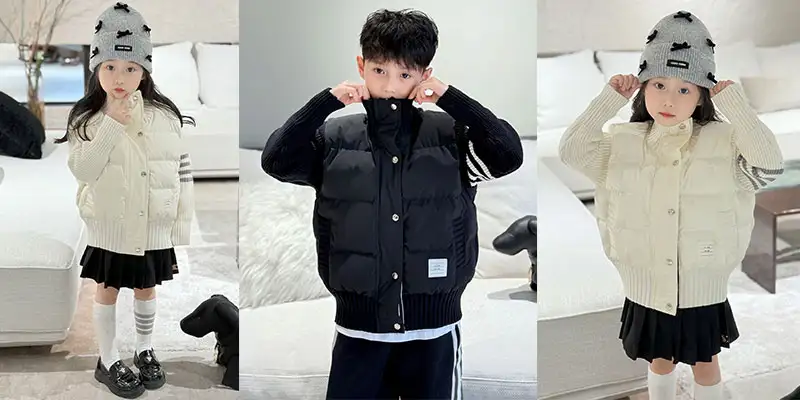 THOM BROWNE汤姆布朗儿童针织拼接棉服｜秋冬奢侈品童装 男女童同款学院风外套